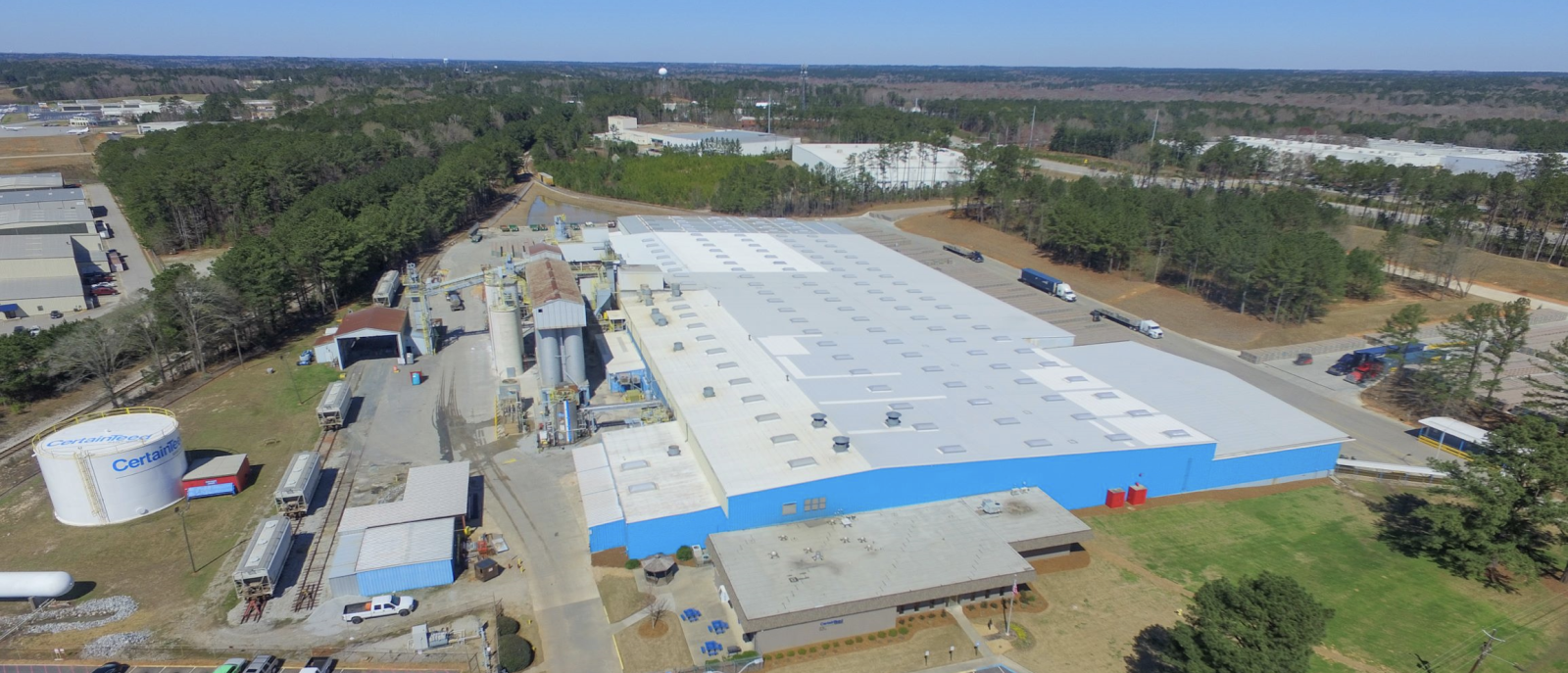 Aerial view of CertainTeed facility in Peachtree City, GA